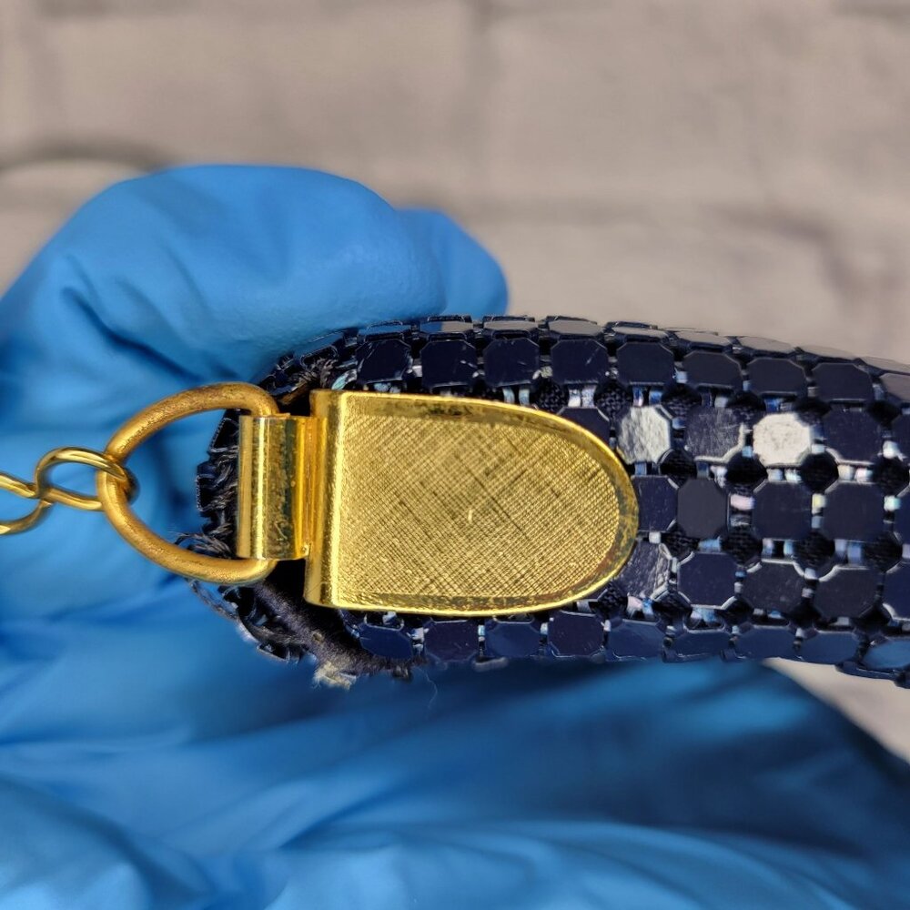Vintage Apelle Italia Beaded Envelope Handbag Blue & Gold Magnetic Chain Strap - Picture 9 of 12